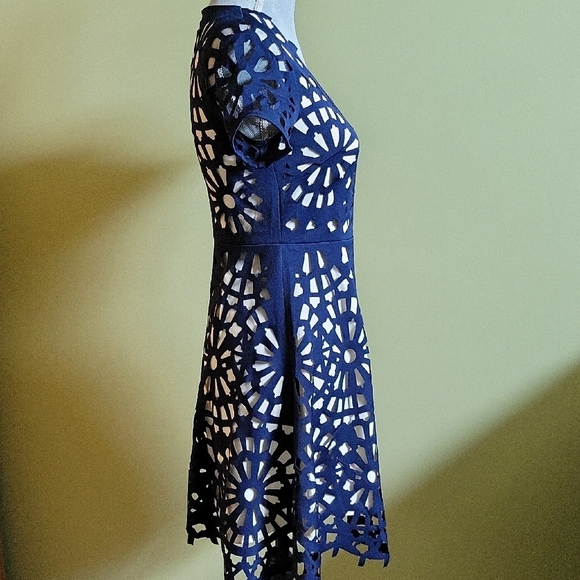 Anthropologie Gracia Blue Fit and Flare Mini Dress with Scoop Neck - Picture 4 of 11